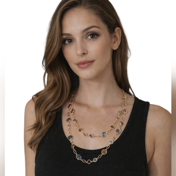 unbranded Jewelry - Gold Tone Double Strand Station Necklace 22” (44") Lobster Clasp